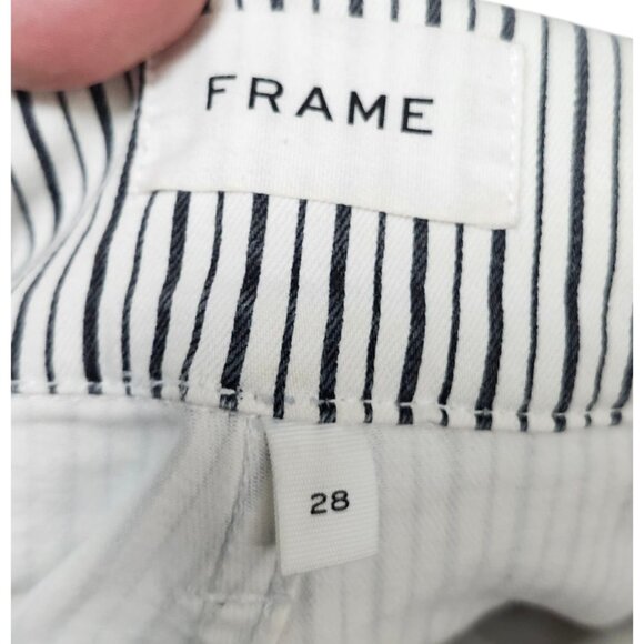 Frame Jeans Womens Size 28 Black White Railroad Stripe Belted Pleated Paperbag - Picture 6 of 11